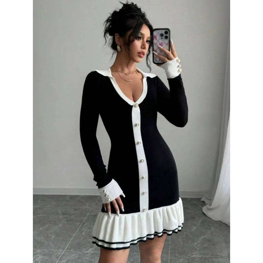 Trendix Elegant Knit Sweater Women High Waist Slim Long Sleeve Cardigan Dress Ladies Party Fashion Knitted Evening Dresses XJ260225