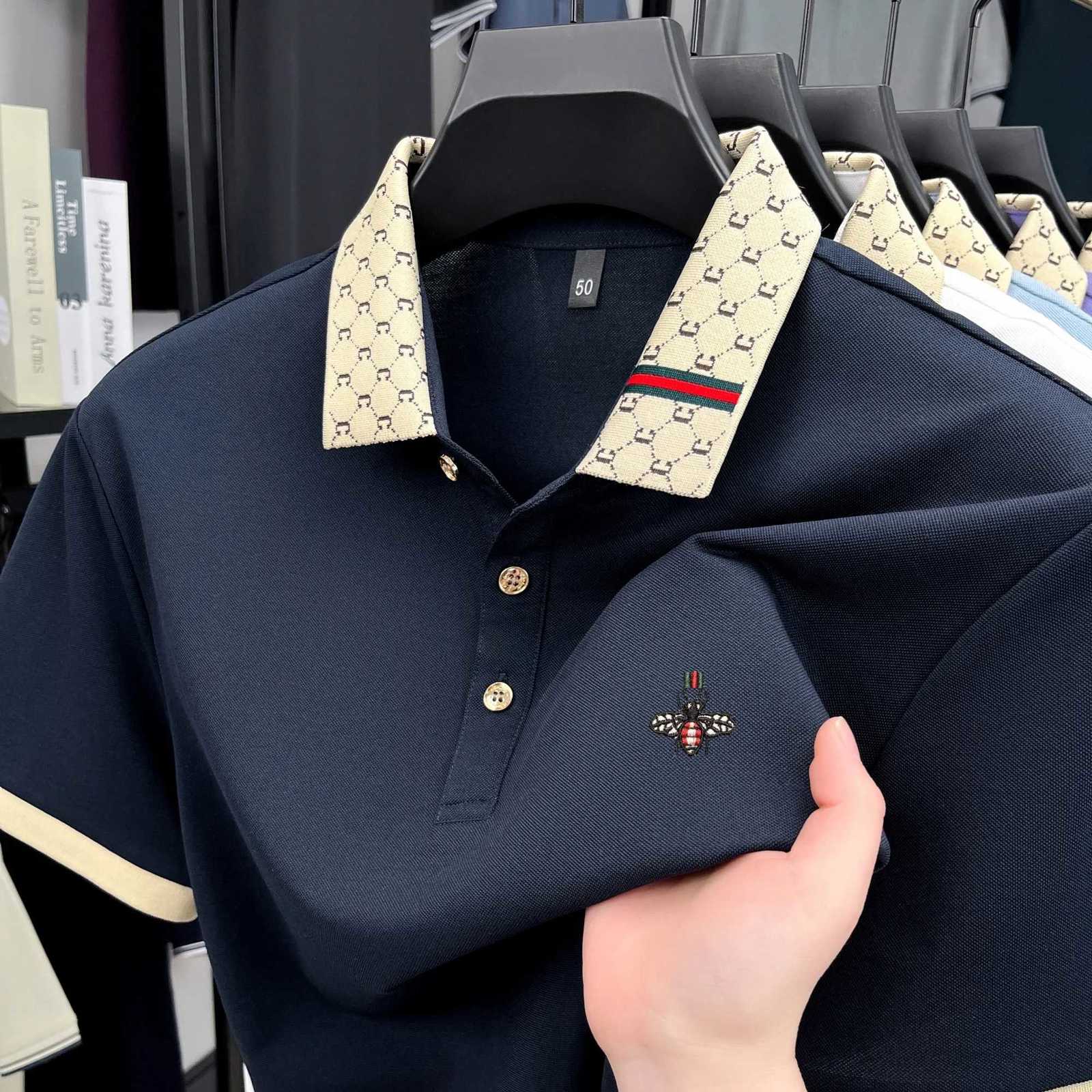 Bee Embroidered Polo Shirt with Contrast Collar and Breathable Pique Fabric for Casual Daily WearT260225