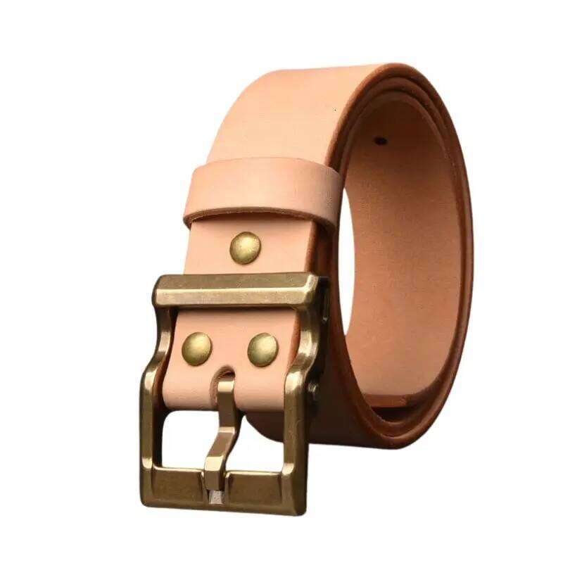 5.0-5.5mm Thick Vegetable Tanned Belt Men's Pin Buckle, Italian Natural Leather Genuine Cowhide Y260225
