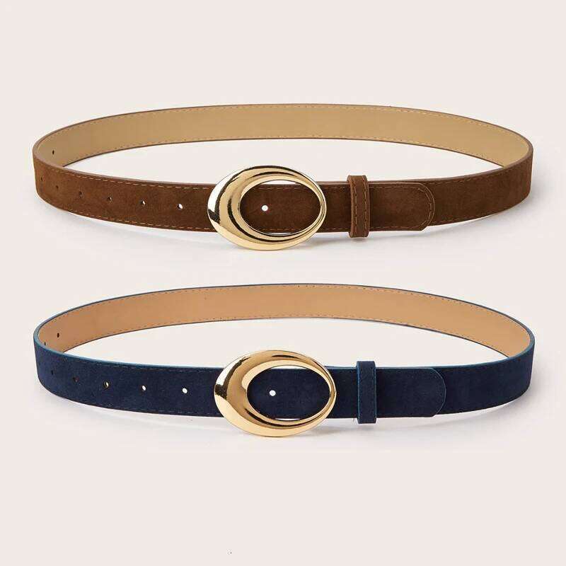 Simple Fashion Oval Golden Buckle Suede Leather 2.8cm Width Women Belt For Jeans Luxury Designer Dress Coat Brown Waistband Y260225
