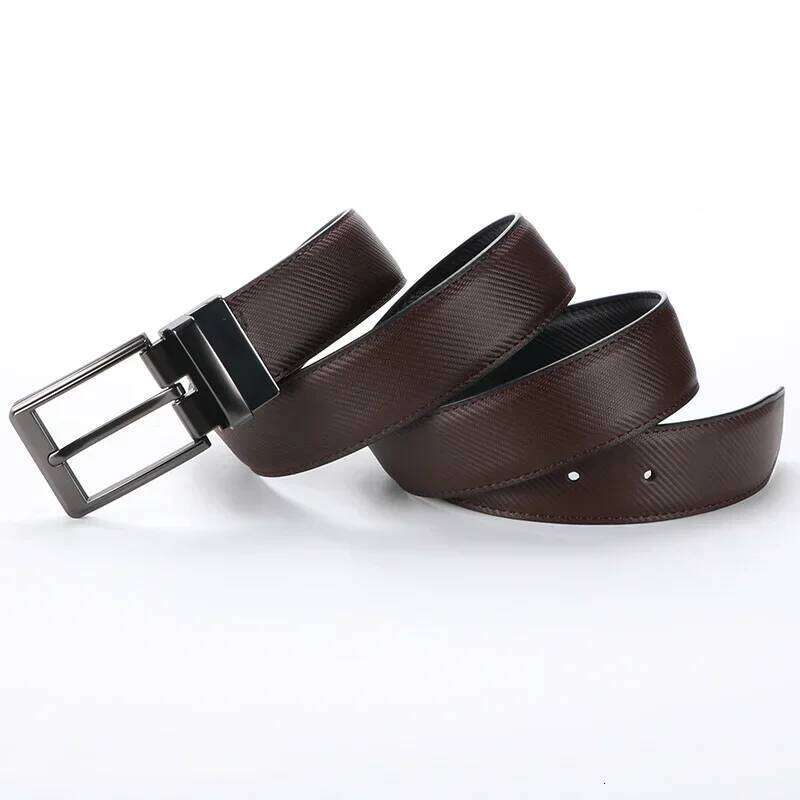 1pcs Men's Leather Reversible Belt, Rotate Black Buckle Y260225