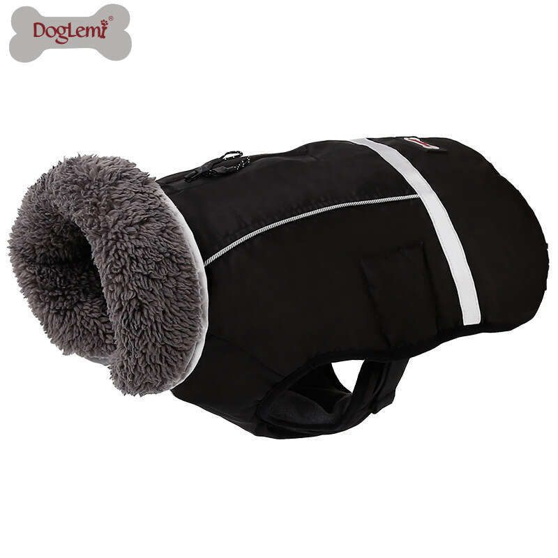 Pet clothing thickened clothes with snap fastenes wam wate epellent dog cotton coat eflective fleece lined fo walking dogs at night in autumn and pupa