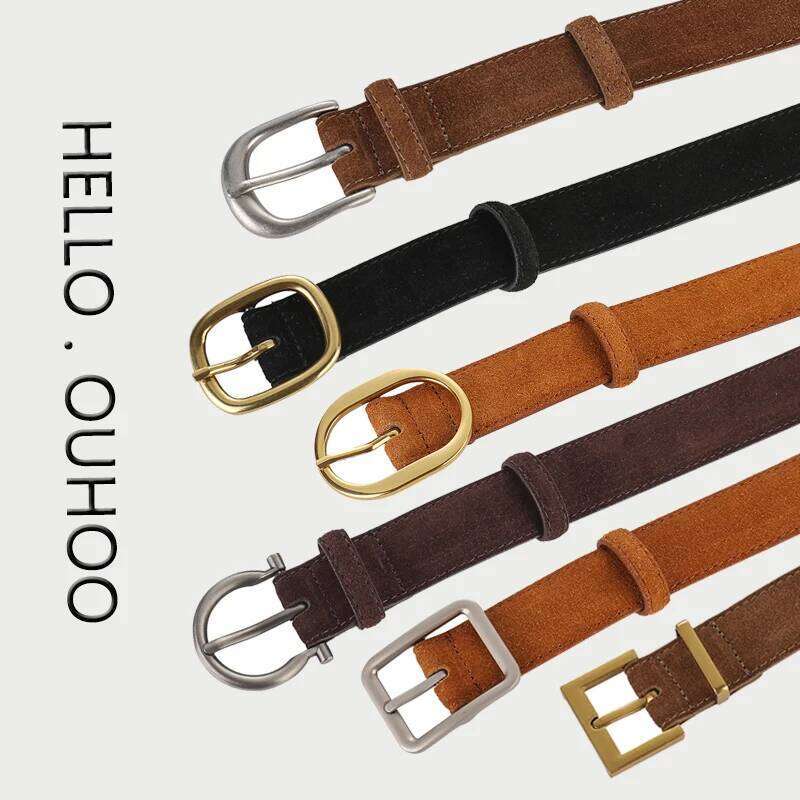 Fashion Suede Cowhide Womens Belts Genuine Leather 2.8cm Wide Metal Buckle Women Belt Matched Dress Jeans Skinny Girdle Y260225