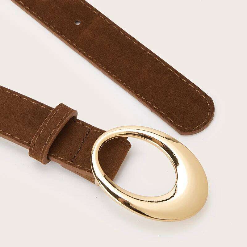 Simple Fashion Oval Golden Buckle Suede Leather 2.8cm Width Women Belt For Jeans Luxury Designer Dress Coat Brown Waistband Y260225