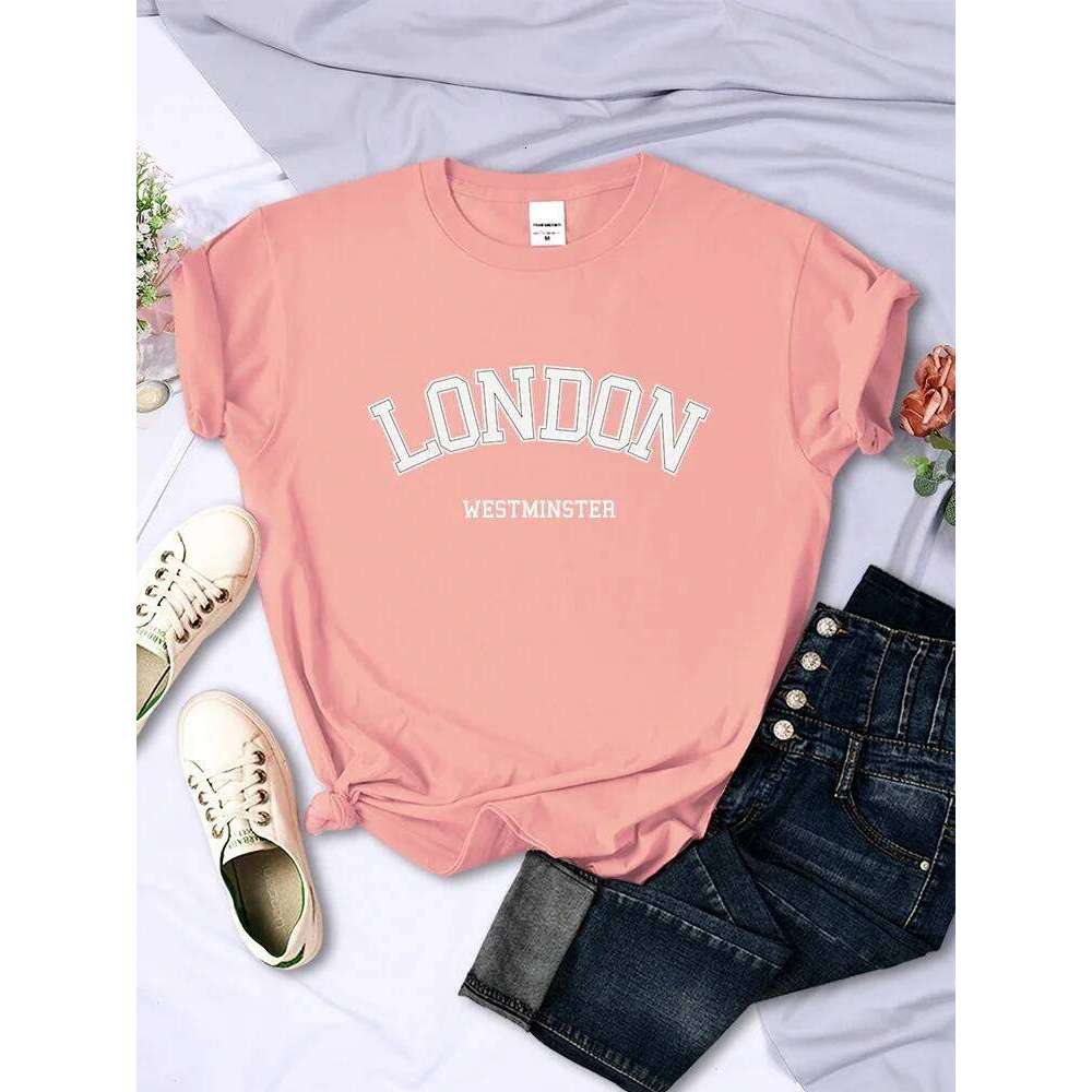 London Westminster Street Letter Tshirt Women Summer Breathable Crop Top Casual Sport Tee Clothes Sweat Cool Soft T-Shirt Female H260225