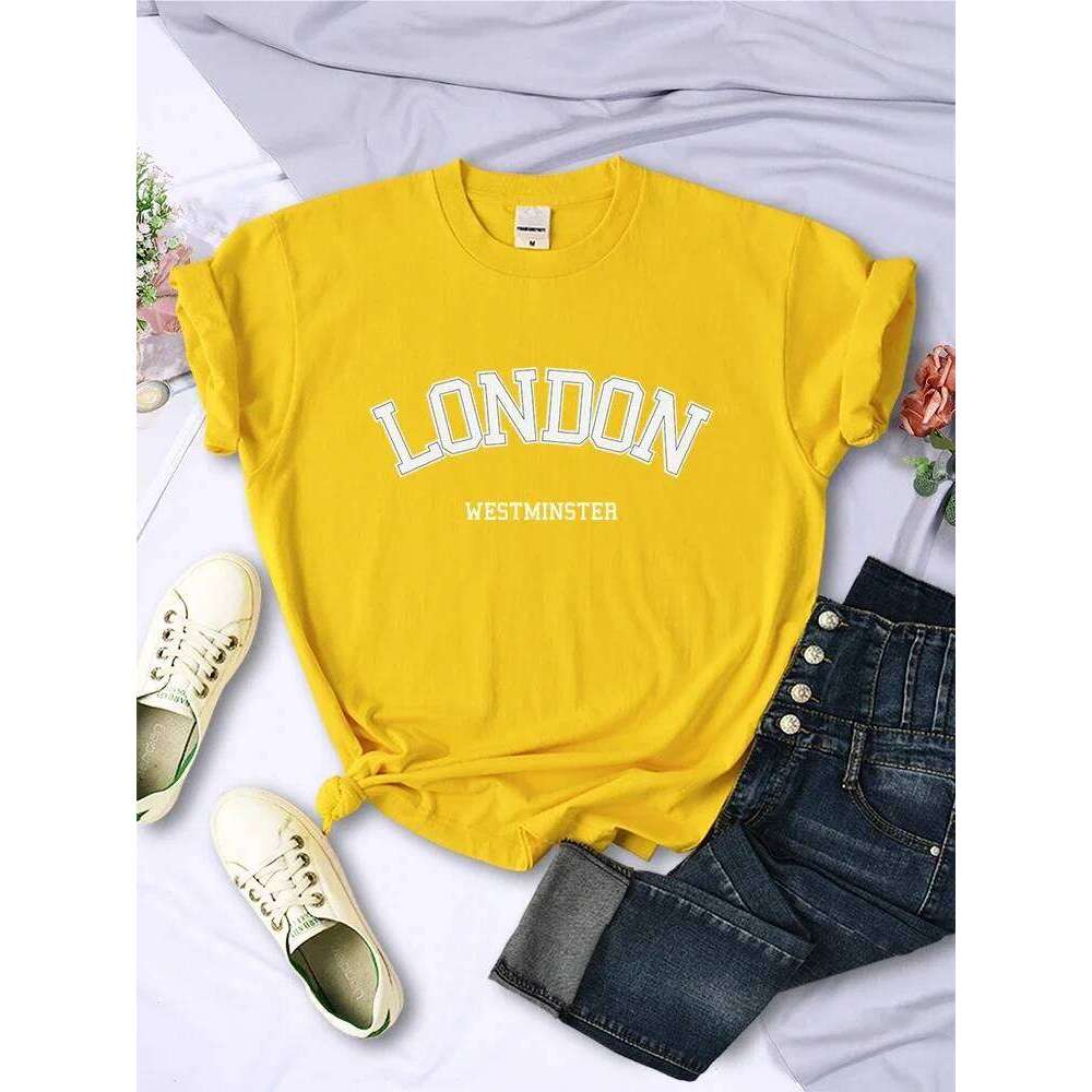 London Westminster Street Letter Tshirt Women Summer Breathable Crop Top Casual Sport Tee Clothes Sweat Cool Soft T-Shirt Female H260225