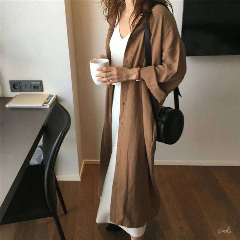 Fashion V-Neck Button Solid Color Bandage Shirt Women's Clothing 2025 Spring New Loose Long Sleeve All-match Casual Dress XJ260225