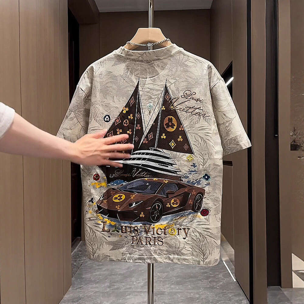 Embroidered Letter Short For Men Summer Versatile Painted Smooth Sailing Printed Half Sleeve Youth Casual T-Shirt