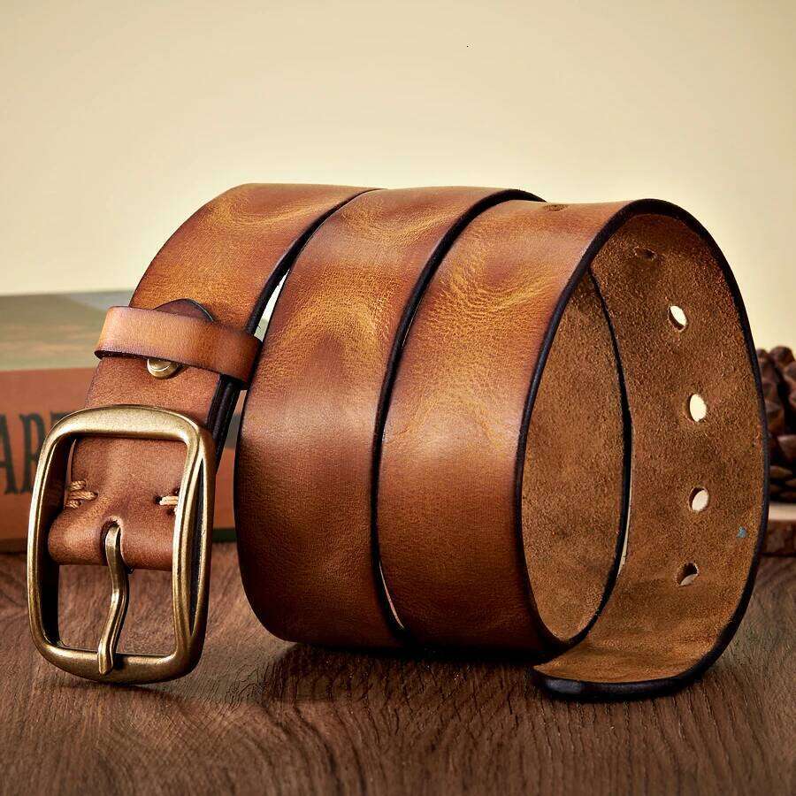 3.8CM Real Genuine Thick Leather Cowhide Copper Pin Buckle Casual Jeans Men High Quality Retro Cowboy Belt Male Strap Y260225