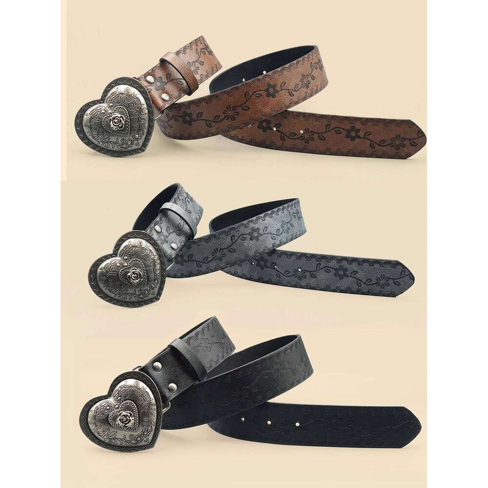Heart Shaped Casual Retro Embossed Carved Women's Belt, Dress, Jeans, Suit, Shirt Decoration Y260225