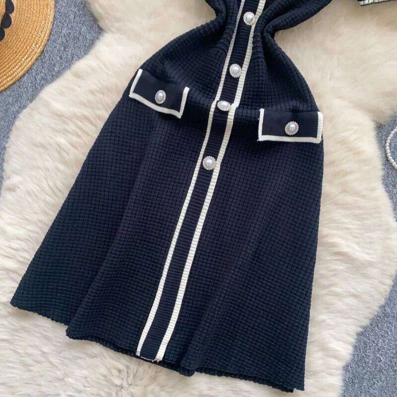 Elegant Knitted Slim Fit Summer Clothes Women Short Sleeve Polo-Neck Bodycon Midi Dresses OL Style Knitting Dress Vestidos XJ260225