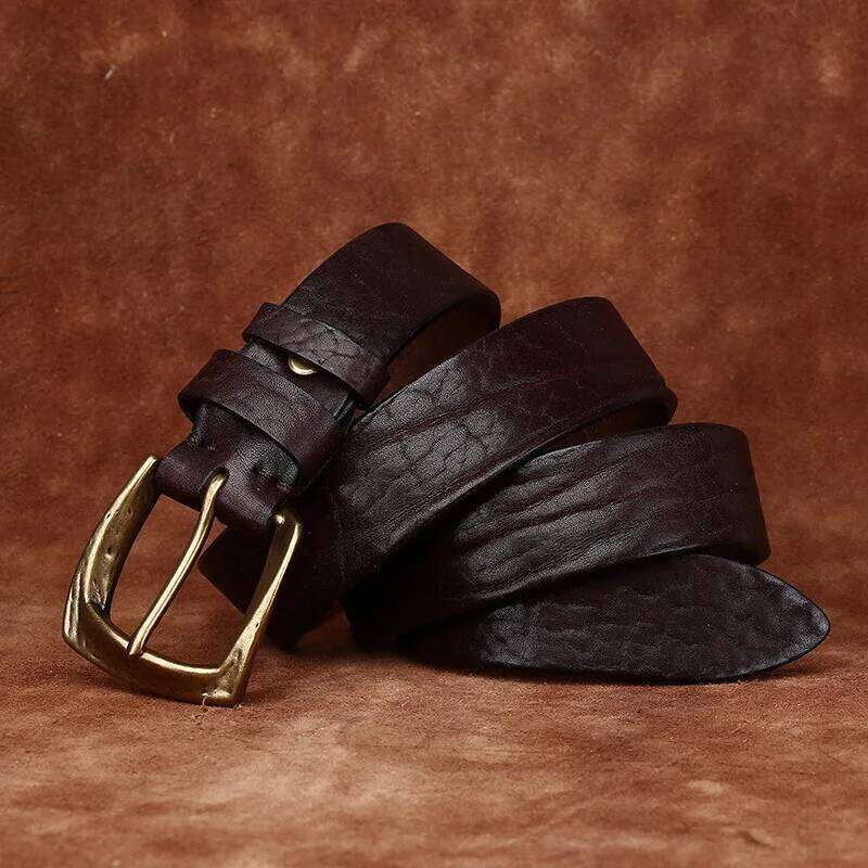 3.8CM Men High Quality Genuine Leather Belt Luxury Copper Buckle Belts Thickening Pure Cowskin Vintage Strap Male Jeans for Man Y260225