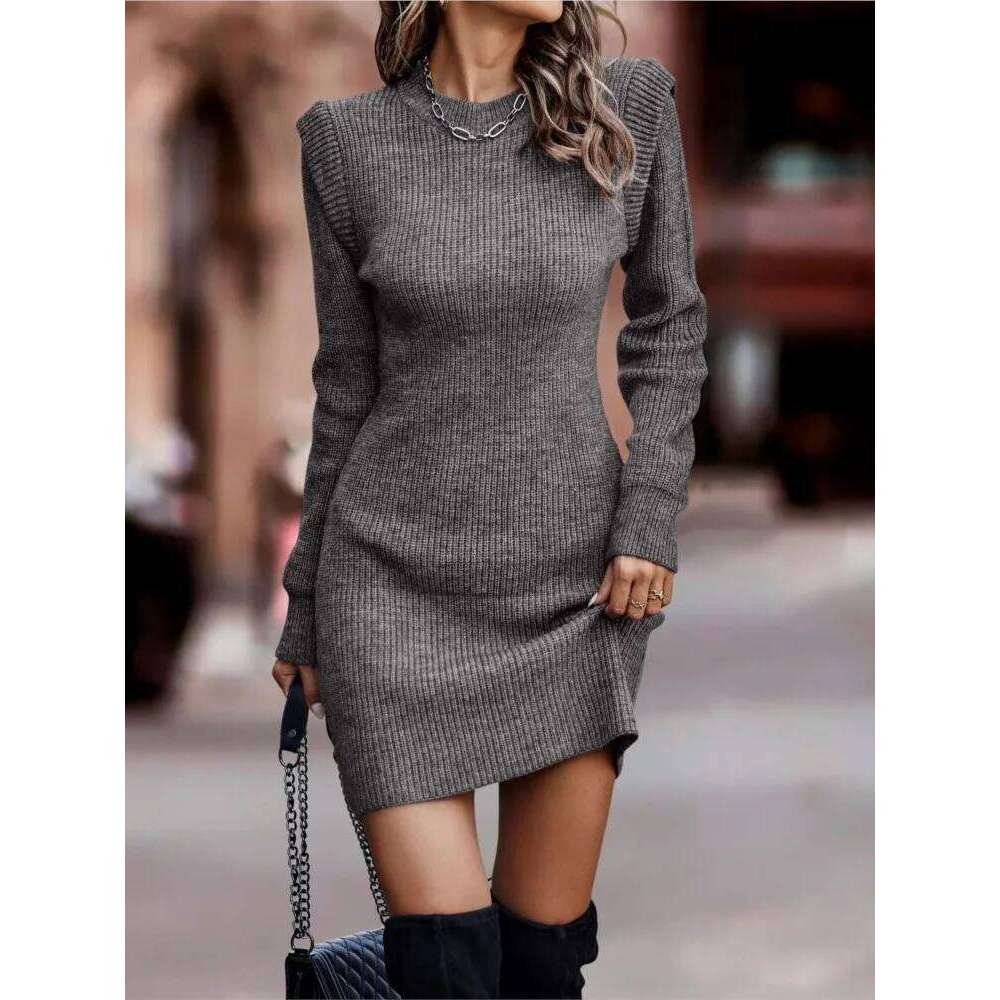 Autumn And Winter Round-neck Long-sleeved Hip-wrapped Sweater Women's Commuting Temperament Slim Comfortable Casual Dress XJ260225