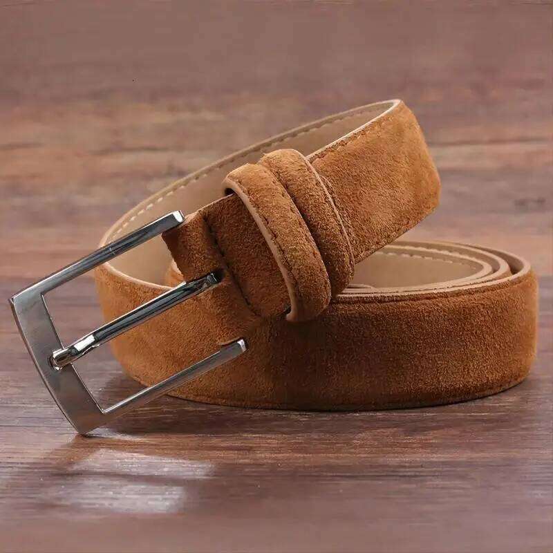 Sude Belt Cow For Man And Lady With Oxford Fabric Strap Genuine Leather Luxury Pin Buckle Blue Belts Y260225