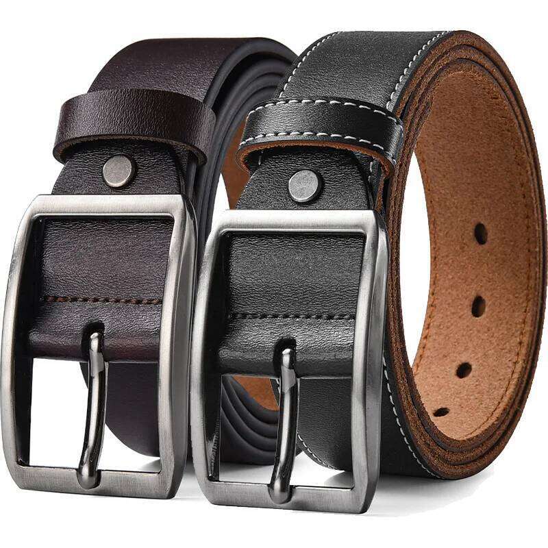 Men's High Quality Pin Buckle Waist Straps 105-140 150 160 170cm Plus Size Genuine Leather Belt Jeans Cowskin Casual Waistband Y260225