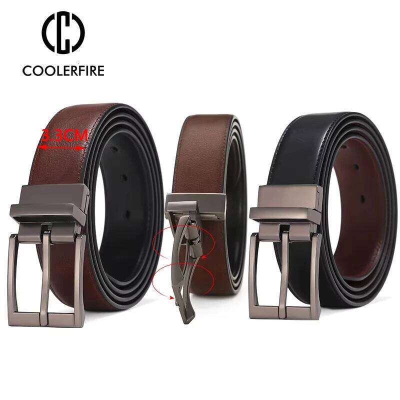 Business Dress Belts for Men Genuine Leather Reversible Buckle Brown and Black Belt HQ110 Y260225