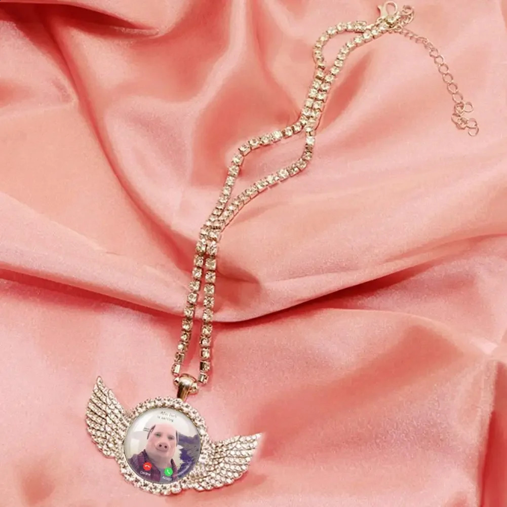Angel Wings Pendant Necklace Jewelry For John Pork Is Calling Answer Call Phone Humor Funny Pig Lover Graphic The Moon Necklace 260120