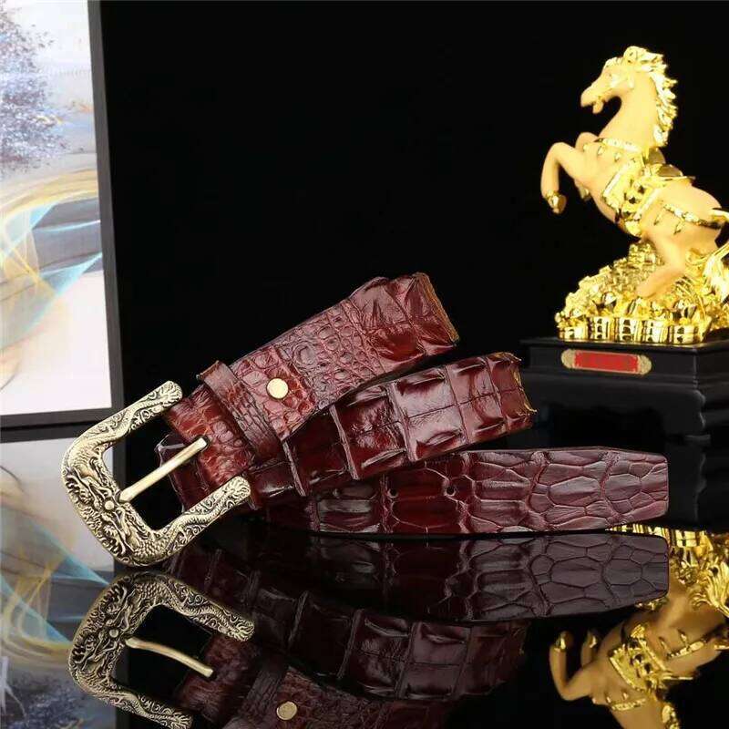 Authentic Exotic Crocodile Skin Gold Color Dragon Pin Buckle Men's Waist Strap Genuine Real True Alligator Leather Male Belts Y260225