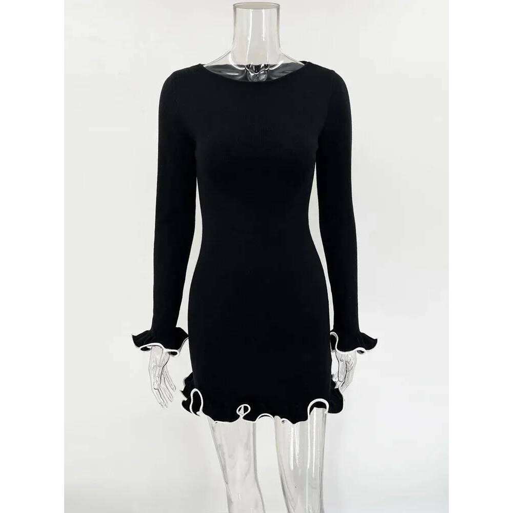 Tossy Fashion Women's Knit Mini Ruffled Autumn High Waist Elegant Slim Party Patchwork Knitwear Sweater Female Dress XJ260225