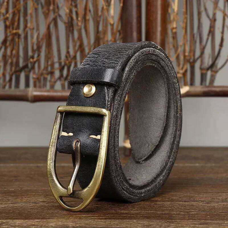 3.8CM Men High Quality Genuine Leather Belt Luxury Designer Copper Buckle Belts Pure Cowskin Vintage Strap Male Jeans for Man Y260225