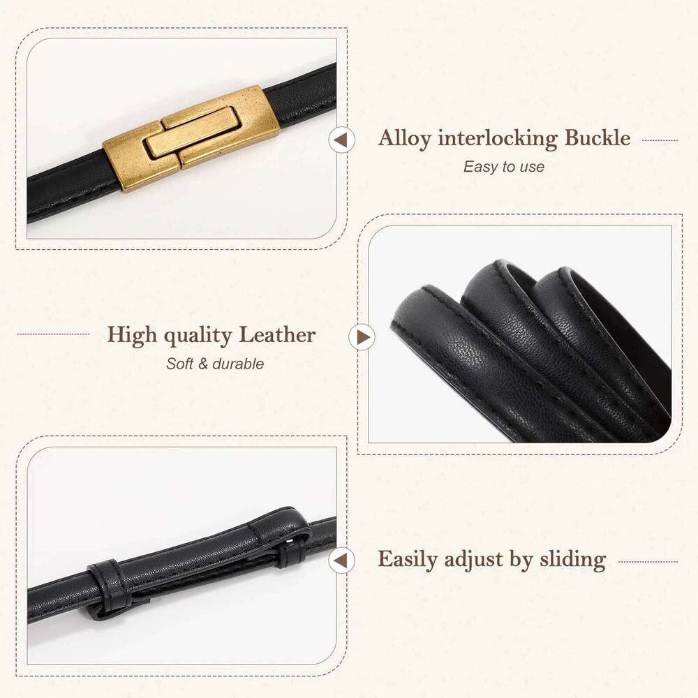 Women Skinny Patent Genuine Leather Slim Adjustable Alloy Buckle Waist Belt for Dress Y260225