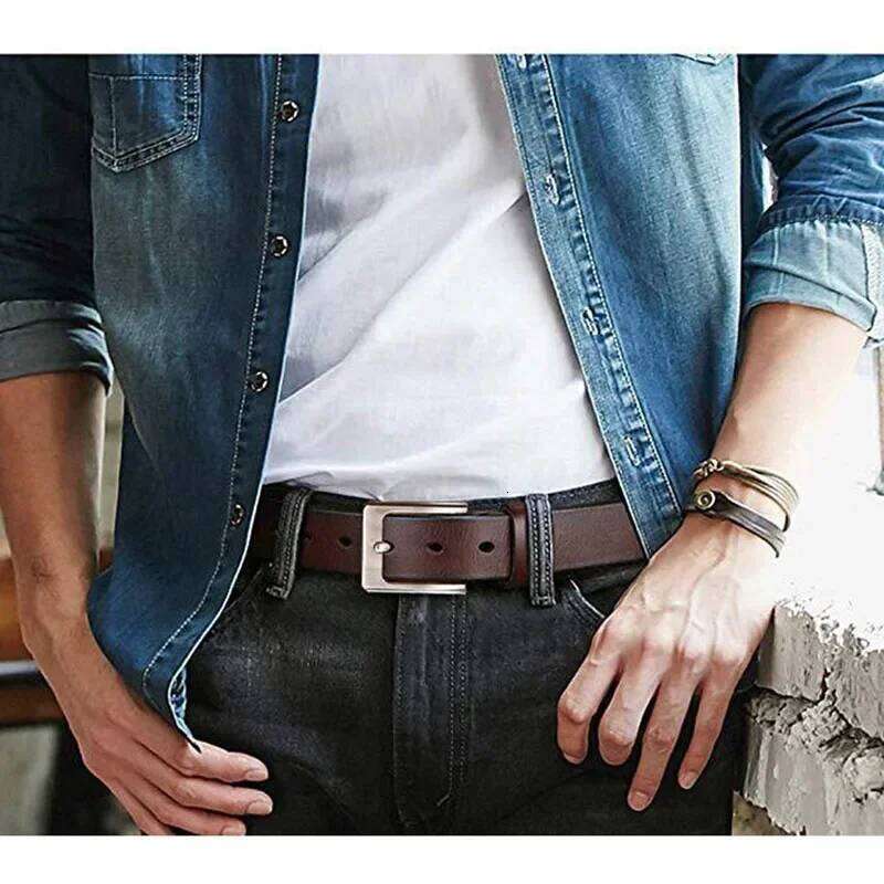 Genuine Cowskin Plus-Size Mens Belt - Real Leather Pin Buckle | Anti-Deformation Durable, Black/Brown for Jeans & Casual Wear Y260225