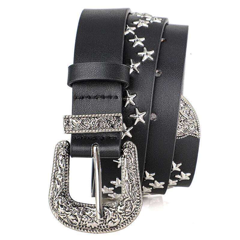 Men's and Women's Trend Pentagram Rivet Punk Style, Vintage Carved Buckle PU Leather BeltsSubculture Rock Hip-Hop Y2k Belt Y260225