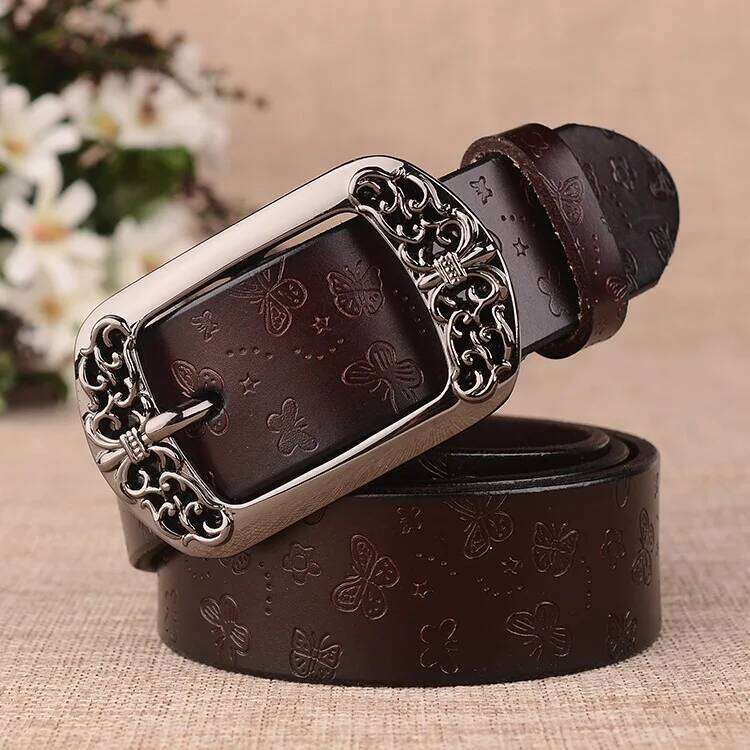 Explosive pin buckle belt, women's retro casual decorative carved belt. Various colors to choose Y260225