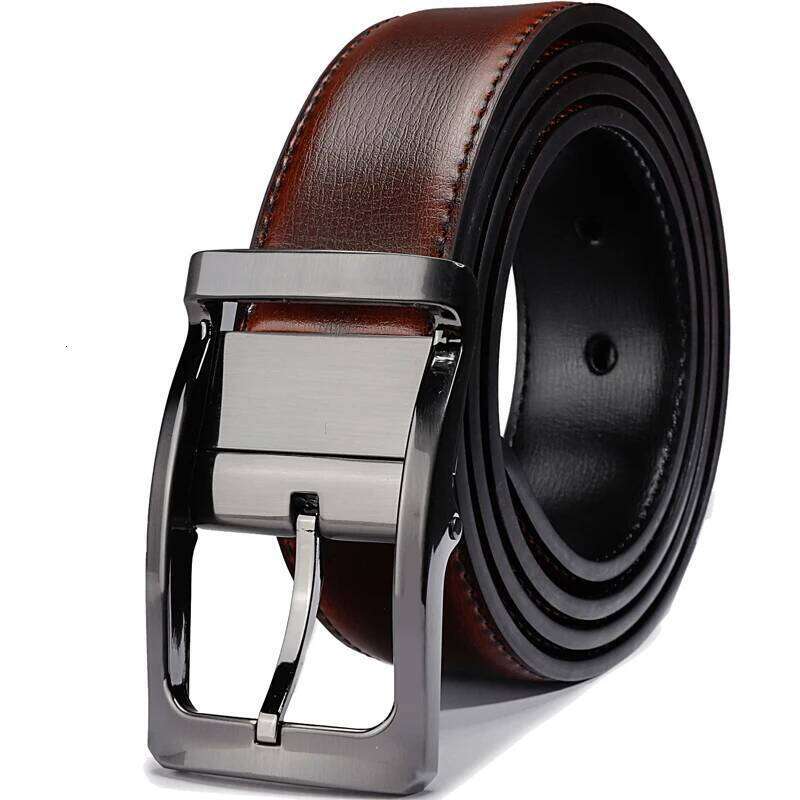 1Pcs Men's Genuine Leather Reversible Belt Rotated Buckle Two In One Big And Tall Y260225