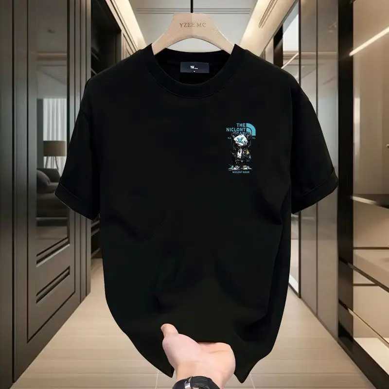 Men's Cyber Mechanical Bear Print T-shirt Cotton Loose Crew Neck Short SleeveT260225