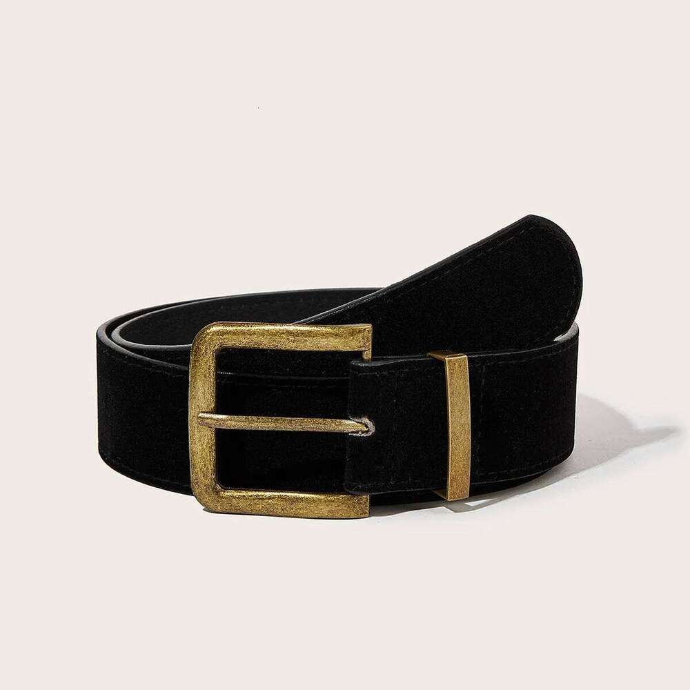 A unisex bronze-tone pin-buckle suede leather casual belt Y260225