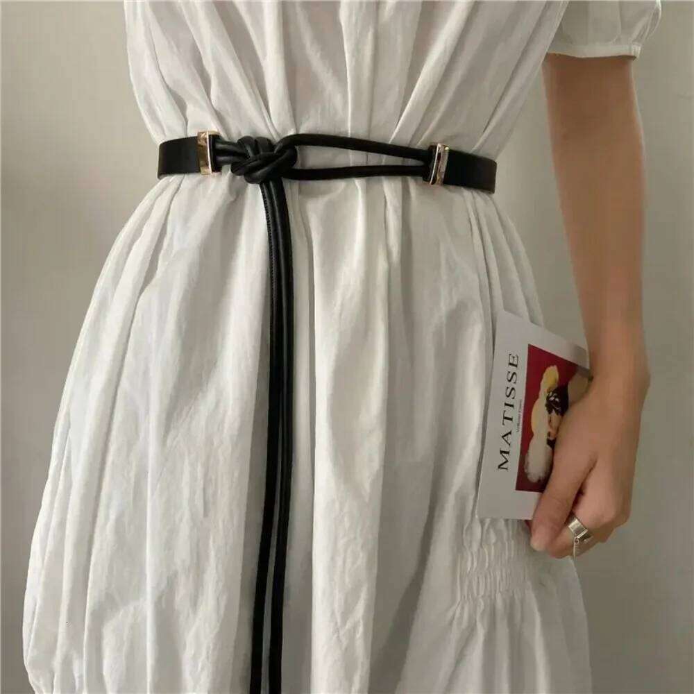 Fashion Non-hole Knot Style Belts PU Leather Solid Color Thin Belt Lace-up Waist Strap Jeans Dress Y260225