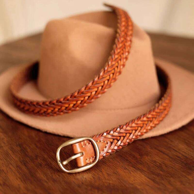 Retro Genuine Vegetable Tanned Leather Belt for Women with Pure Copper Button Hand-Woven Jeans Style Unisex Fashion Luxury Y260225
