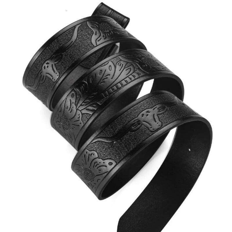 1pc New Men's Western Cowboy - Cool Handsome Black PU BELT Material Embossed Design and Stylish Alloy Buckle Men Belt Y260225