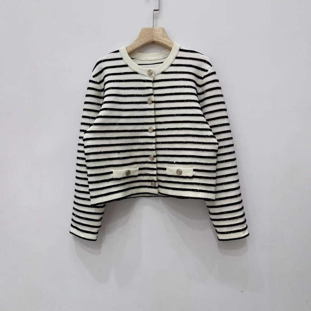 2026 Early Autumn New French Elegant Small Fragrance Style Striped Knitted Cardigan + Sequin Vest Top