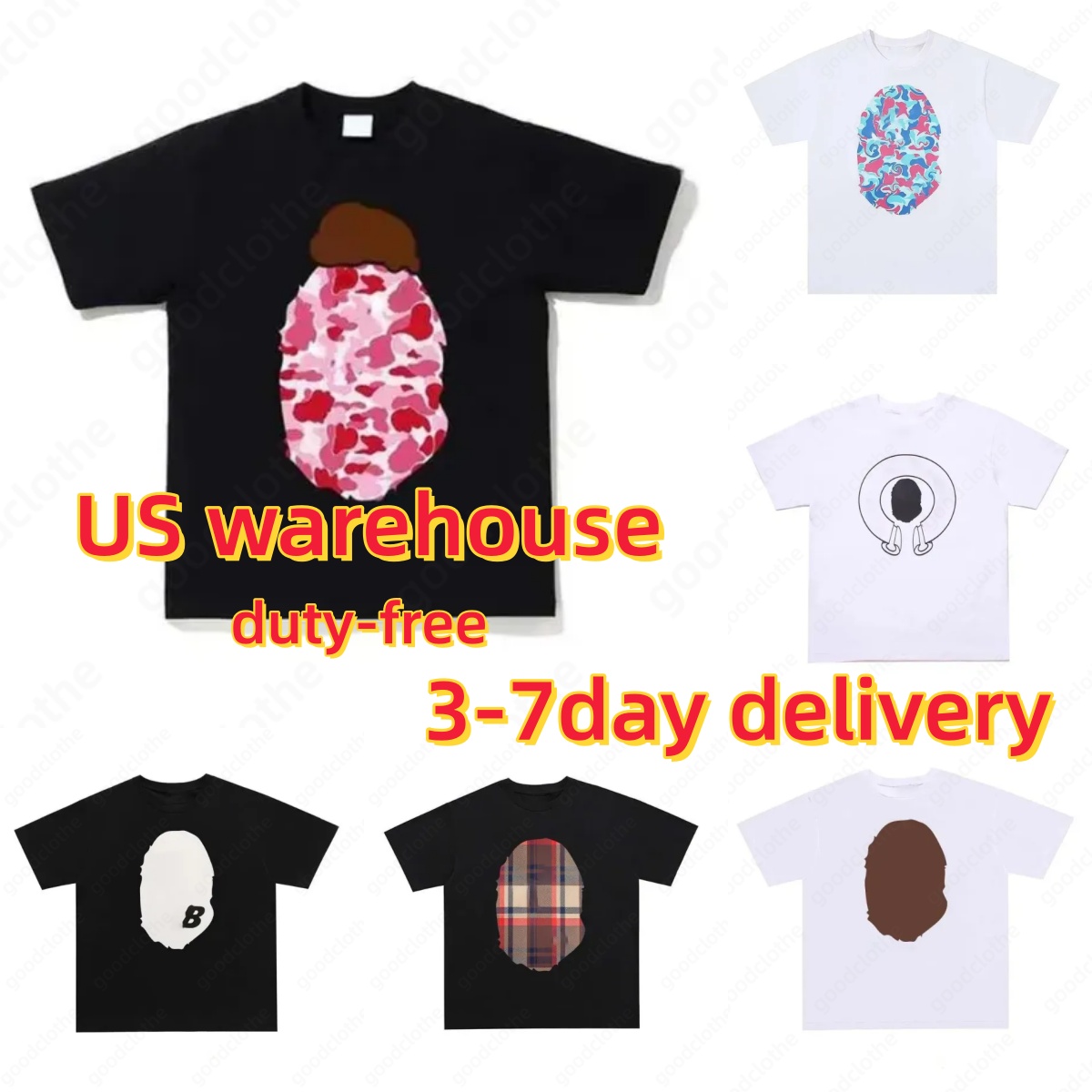 2026 10A men shirt Delivery within 3-7 days Direct shipment from US overseas warehouse 180g cotton Ape Printed shirt No tag Bapesly Shirt Sharks Tshirts size china s-5xl