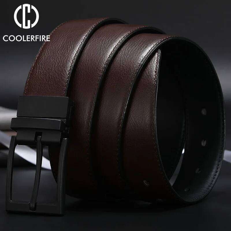 Business Dress Belts for Men Genuine Leather Belt Reversible Buckle Brown and Black Fashion Work Casual HQ111 Y260225
