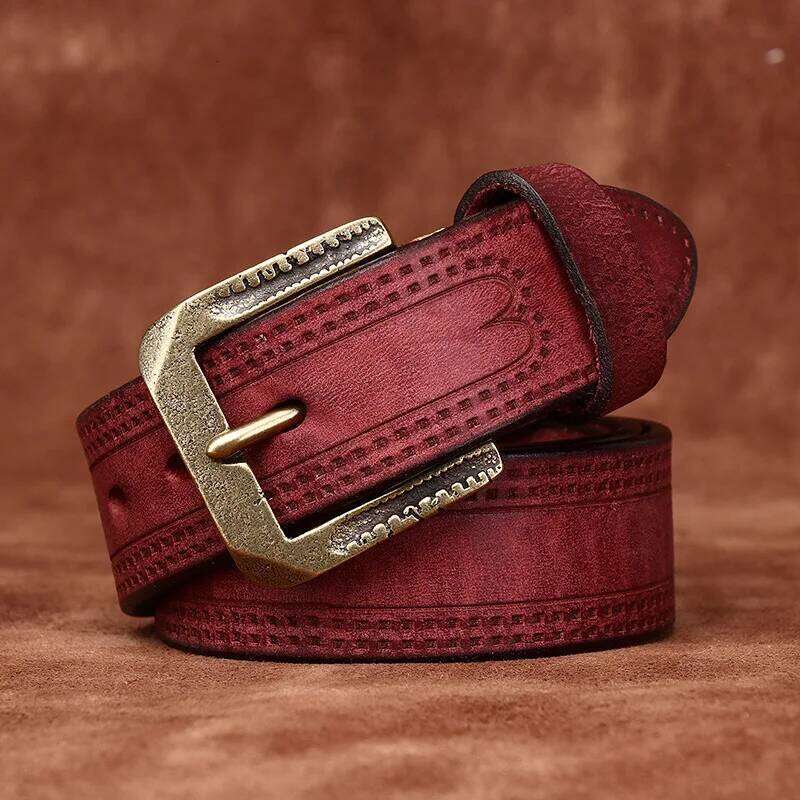 3.8CM Pure Cowhide High Quality Genuine Leather Belts for Men Brand Strap Male Brass Retro Buckle Jeans Cowboy Cintos Luxury Y260225