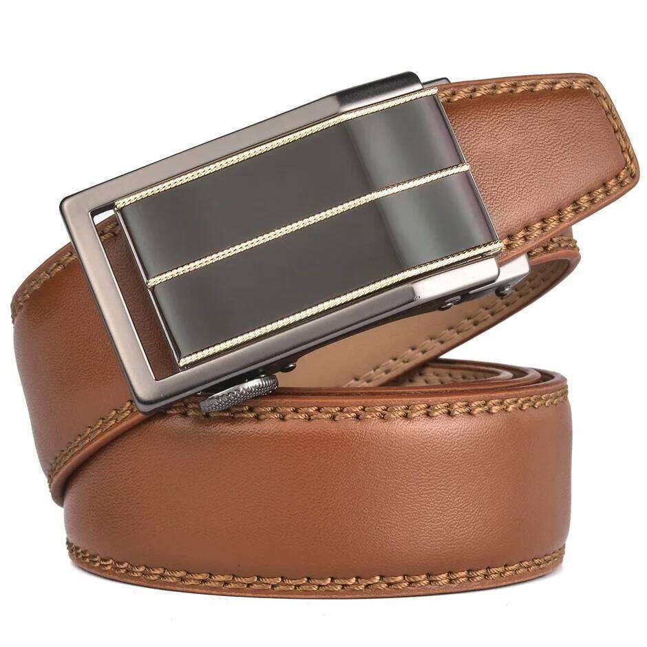 Plyesxale Automatic Buckle Brown 2024 Brand Designer Mens Belts Luxury Genuine Leather Belt For Men High Quality B10 Y260225