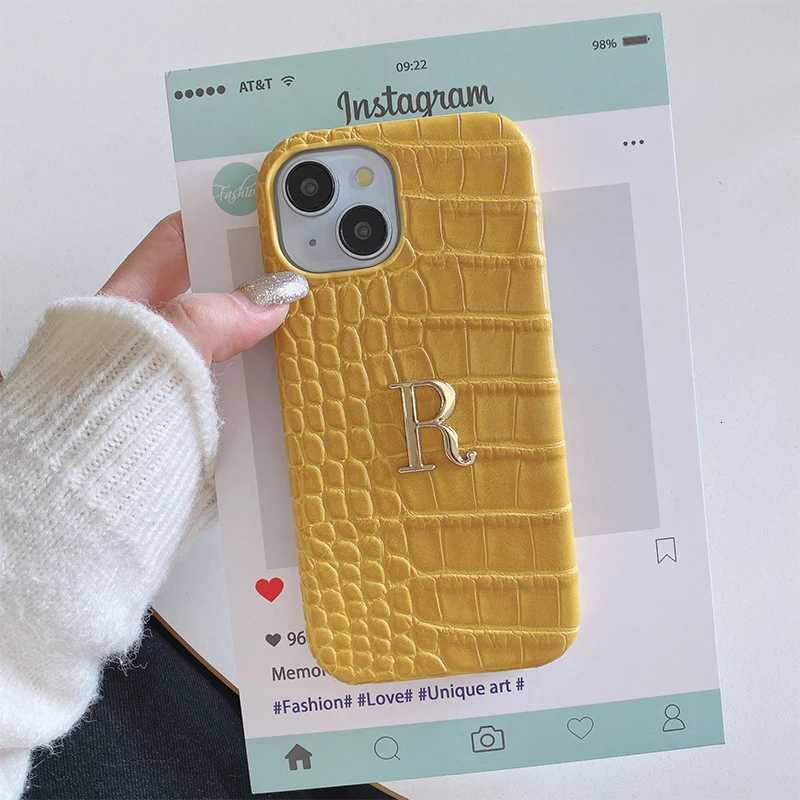 Luxury Crocodile Texture PU Leather Phone Case | Custom Metal Letter Red CoverT260225