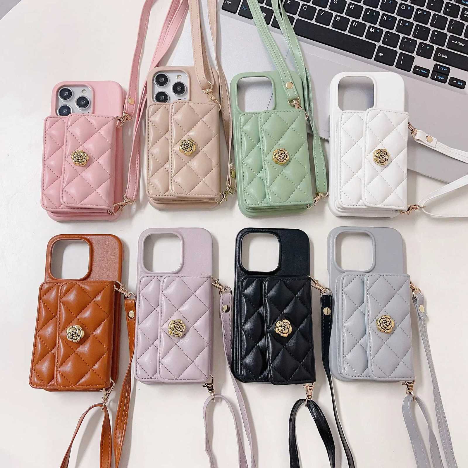 3D Floral Quilted Leather Phone Case with Wrist Strap Card Holder for iPhone 14 15 16 17 Pro Max PlusT260225
