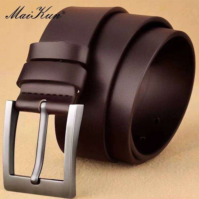 MaiKun Men's Genuine Leather Classic Black Fashion Waistband Alloy Pin Buckle Belt For Casual And Formal Wear Y260225