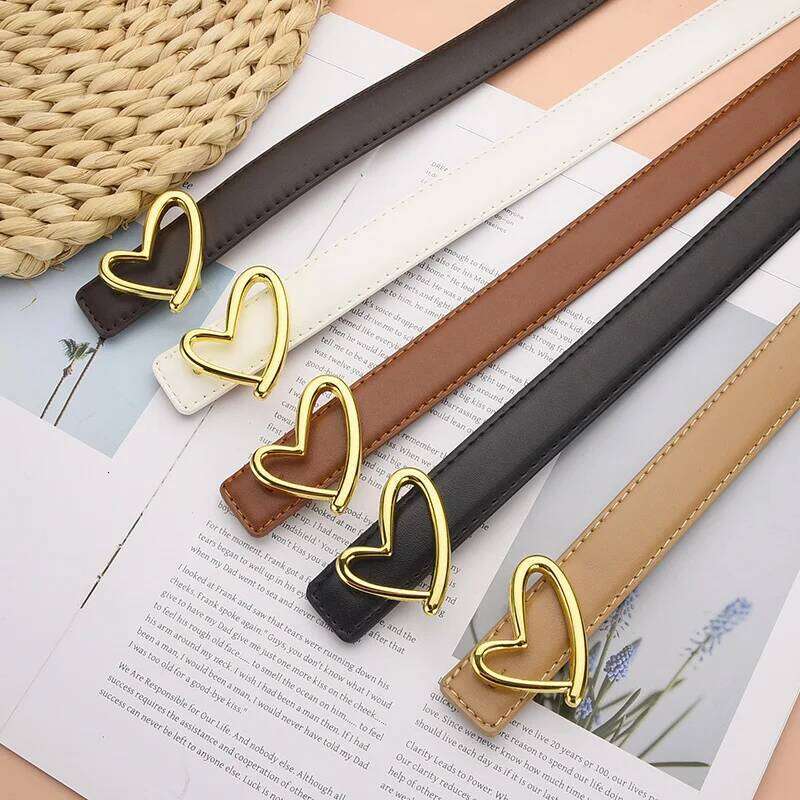 1pcs Women's Fashionable Heart-Shaped Buckle High-End Pu Leather Thin Casual Versatile Trend Jeans Ladies Belt Y260225