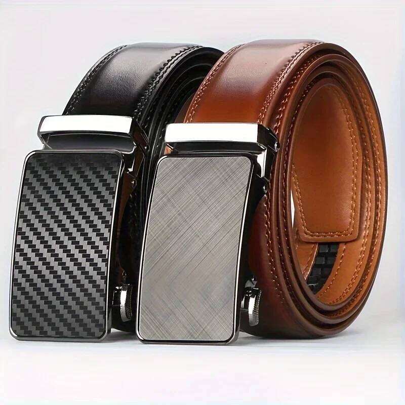 Men's Automatic Buckle Genuine Leather Cowhide Leisure Fashion Pants Belt, Men Waistband, With Gift Box Y260225