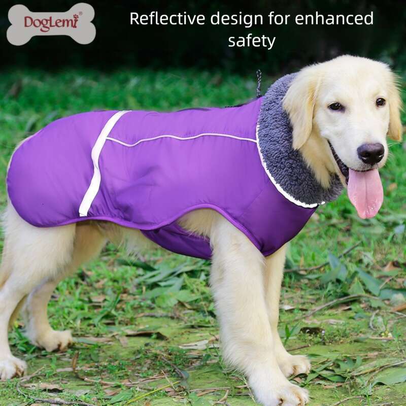 Pet clothing thickened clothes with snap fastenes wam wate epellent dog cotton coat eflective fleece lined fo walking dogs at night in autumn and pupa