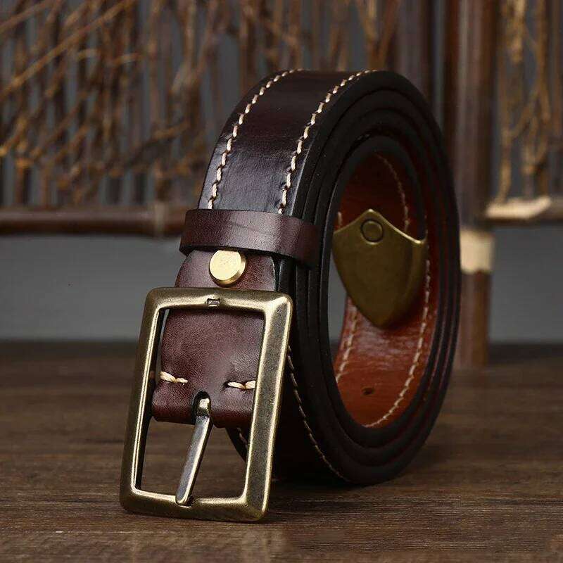 3.3CM Pure Cowhide High Quality Genuine Leather Belts for Men Women Strap Male Brass Buckle Jeans Cowboy Thickened Both Sides Y260225