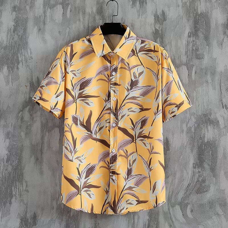 Men's Sleeve Shirt Breathable Summer Korean Style Trendy Printed Half Loose Cut Fits All Body Types, Perfect For Daily Outings And Beach Vacation