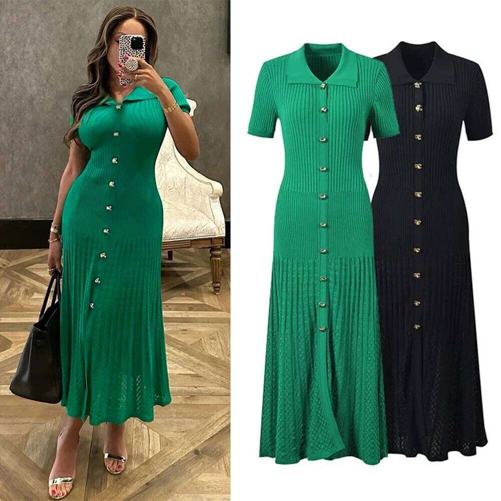 YuooMuoo Brand Fashion Vintage Turn-down Collar Knit Maxi Elegant Single-breasted A-line Long Shirt Dress Lady Vestidos XJ260225
