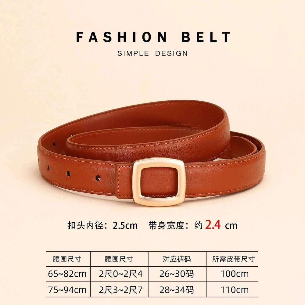 Ladies belt with high-end simple decoration; new trend genuine leather versatile black jeans belt. Y260225