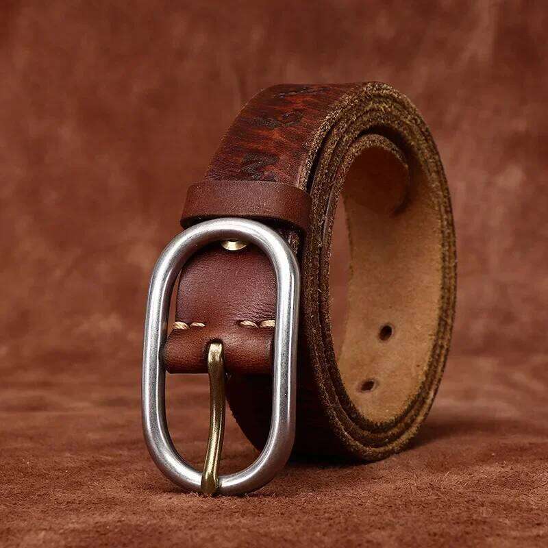 3.3CM Genuine Leather Belt for Men High Quality Stainless Steel Needle Buckle Jeans Cowskin Casual Belts Cowboy Waistband Male Y260225